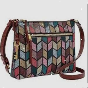 Fossil Women's Fiona Small Crossbody Bag Chevron Multicolor